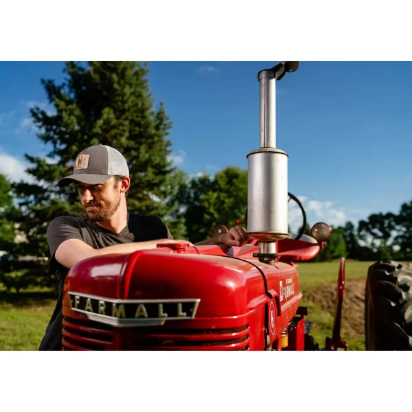 Outback Toys Ih Farmall<IH Logo Leather Riveted Emblem Gray Cap with White Mesh