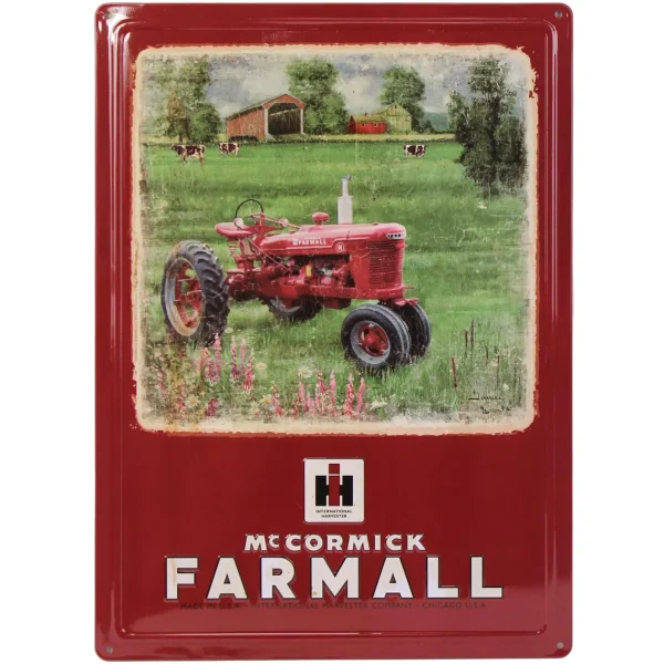 Outback Toys Branded Signs<IH McCormick Farmall H Tractor in Farm Scene Metal Sign, 17in x 12in