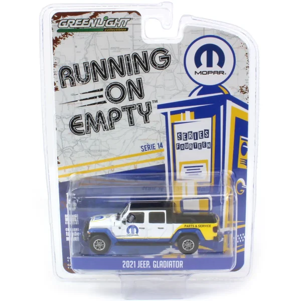 Manufacturer_Greenlight Collectibles Cars & Suvs<1/64 2021 Jeep Gladiator, Mopar Parts & Service, Running on Empty Series 14