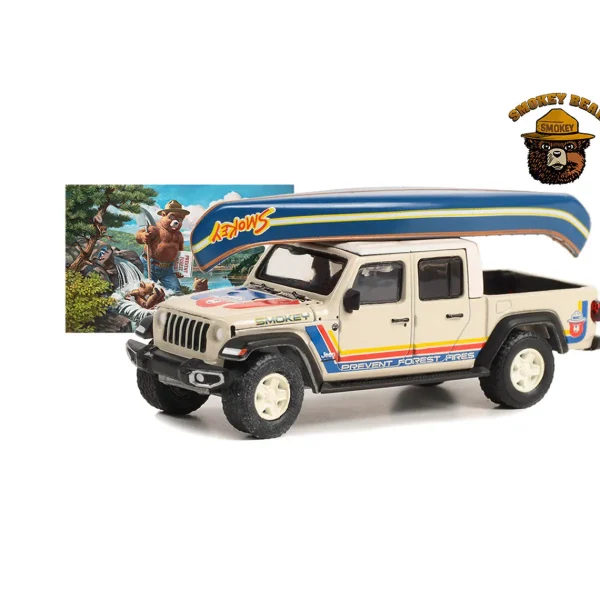 Manufacturer_Greenlight Collectibles Pickup Trucks<1/64 2021 Jeep Gladiator with Canoe on Roof, Smokey Bear Series 2