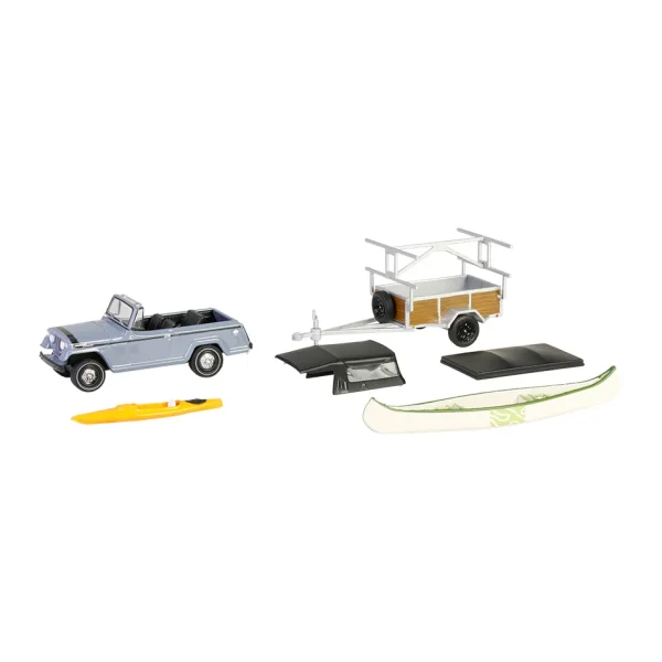 Manufacturer_Greenlight Collectibles Cars & Suvs<1/64 1968 Jeep Jeepster Commando SC-1 with Canoe Trailer, Gray, Hitch & Tow Series 32