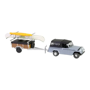 Manufacturer_Greenlight Collectibles Cars & Suvs<1/64 1968 Jeep Jeepster Commando SC-1 with Canoe Trailer, Gray, Hitch & Tow Series 32