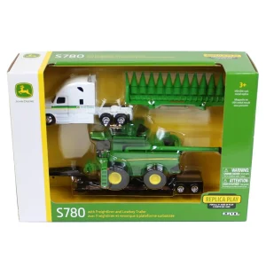 Manufacturer_ERTL Lowboys & Flatbeds<1/64 John Deere Freightliner Semi w/ S780 Combine & Lowboy Trailer