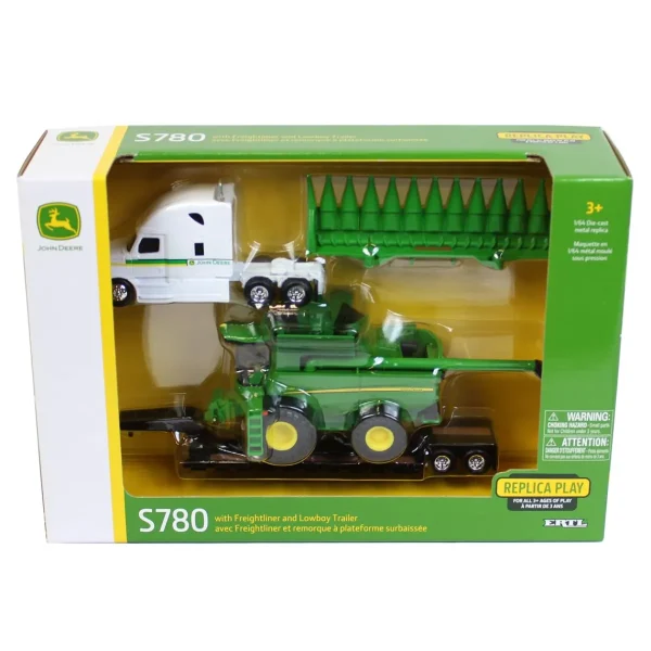 Manufacturer_ERTL Lowboys & Flatbeds<1/64 John Deere Freightliner Semi w/ S780 Combine & Lowboy Trailer