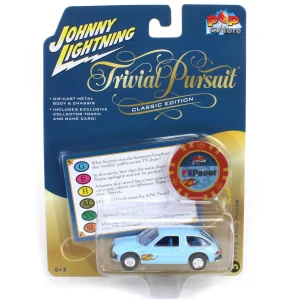 Manufacturer_Auto World Cars & Suvs<1/64 Johnny Lightning Trivial Pursuit - 1976 AMC Pacer with Poker Chip, Light Blue