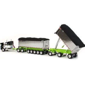 Manufacturer_DCP by First Gear Dump Trucks<1/64 Lime/Chrome Kenworth T800 w/ Chrome East Genesis II End Dump Trailers, DCP by First Gear