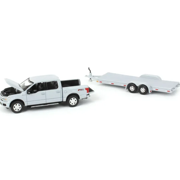 Manufacturer_Auto World Pickup Trucks<1/64 Limited Edition Stone Gray 2019 Ford F-150 with Gray Trailer by Auto World