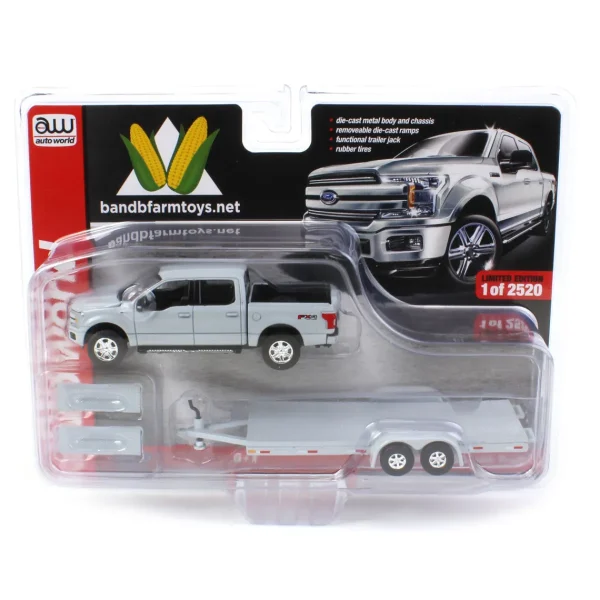 Manufacturer_Auto World Pickup Trucks<1/64 Limited Edition Stone Gray 2019 Ford F-150 with Gray Trailer by Auto World