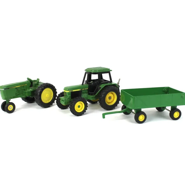 Manufacturer_ERTL Implements<Lot of (2) 1/32 John Deere Tractors and (1) Green Wagon - SOLD AS-IS