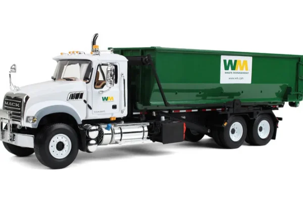Manufacturer_First Gear, Inc. Dump Trucks<1/34 Mack Granite Waste Management Truck with Green Roll off Container