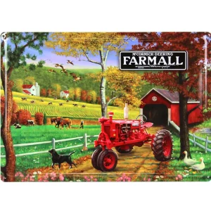 Outback Toys Branded Signs<McCormick-Deering Farmall Tractor Covered Bridge Scene Tin Sign, 17in x 12in