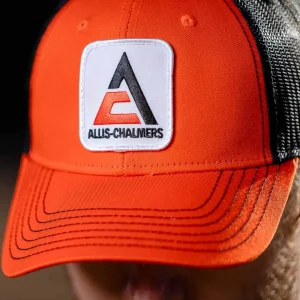 Outback Toys Agco, Allis, Massey & More<Modern Allis Chalmers Logo Black & Orange Mesh Back Hat