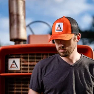Outback Toys Agco, Allis, Massey & More<Modern Allis Chalmers Logo Black & Orange Mesh Back Hat