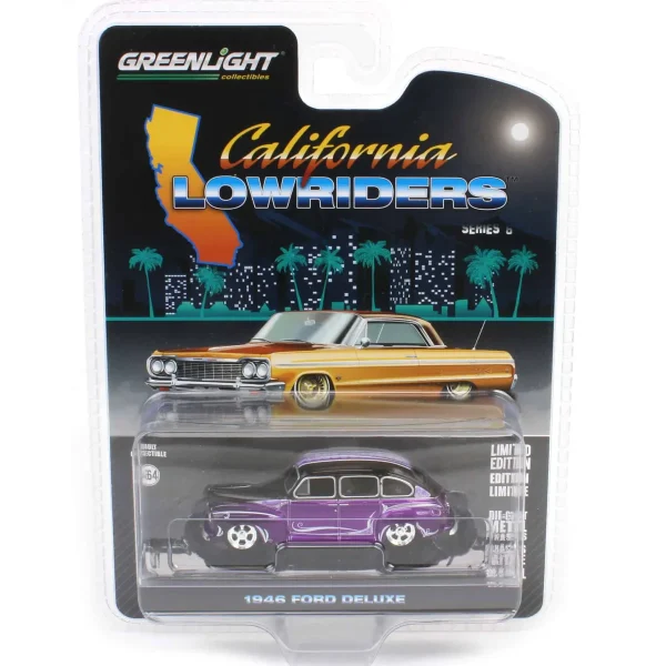 Manufacturer_Greenlight Collectibles Cars & Suvs<Pinstriped Chase ~ 1/64 1946 Ford Fordor Super Deluxe, Dark Purple Metallic & Black Two-Tone, California Lowriders Series 6