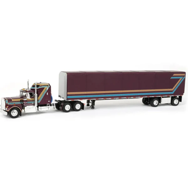Manufacturer_DCP by First Gear Box Trucks & Trailers<1/64 Plum Kenworth W900A with Aerodyne Sleeper & 53ft Utility Roll Tarp Trailer, DCP by First Gear
