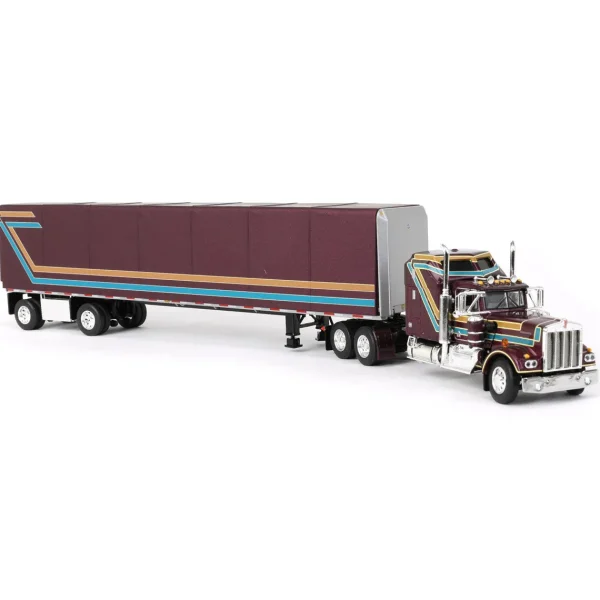 Manufacturer_DCP by First Gear Box Trucks & Trailers<1/64 Plum Kenworth W900A with Aerodyne Sleeper & 53ft Utility Roll Tarp Trailer, DCP by First Gear