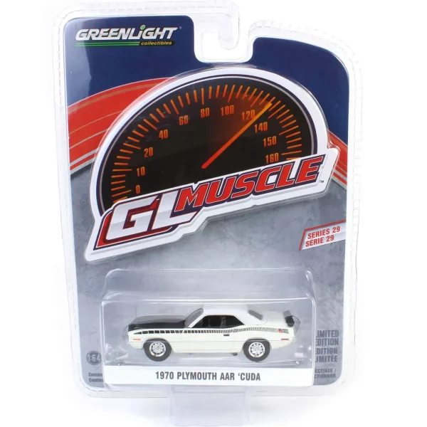 Manufacturer_Greenlight Collectibles Cars & Suvs<1/64 1970 Plymouth AAR ‘Cuda, Alpine White, GreenLight Muscle Series 29