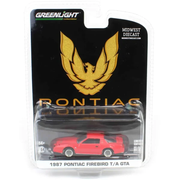 Manufacturer_Greenlight Collectibles Cars & Suvs<1/64 1987 Pontiac Firebird T/A GTA, Red with Silver Rims, Midwest Diecast Exclusive
