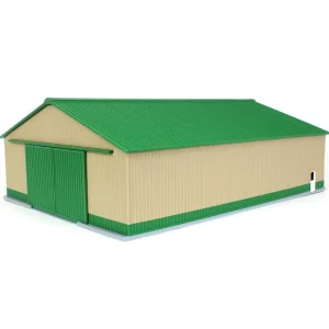 Outback Toys 3D Print & Small Accessories<1/64 "The Professional" Tan/Green 60ft x 80ft Machine & Farm Shed w/ Sliding Doors, 3D Printed