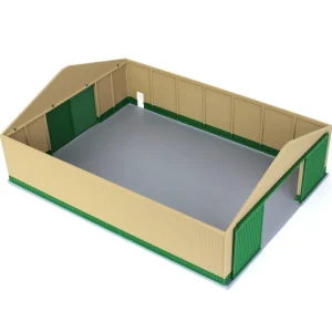 Outback Toys 3D Print & Small Accessories<1/64 "The Professional" Tan/Green 60ft x 80ft Machine & Farm Shed w/ Sliding Doors, 3D Printed