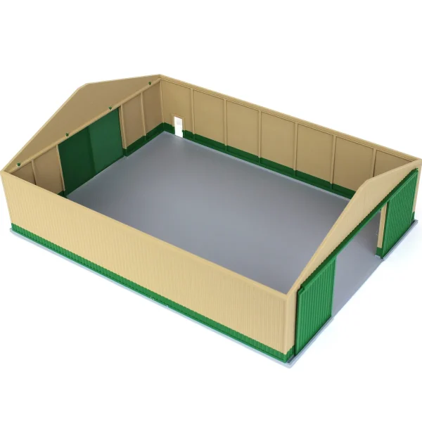 Outback Toys 3D Print & Small Accessories<1/64 "The Professional" Tan/Green 60ft x 80ft Machine & Farm Shed w/ Sliding Doors, 3D Printed