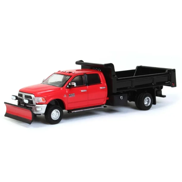 Manufacturer_Greenlight Collectibles Dump Trucks<1/64 2018 Ram 3500 Dually, Red with Black Dump Bed & Plow, Outback Toys Exclusive