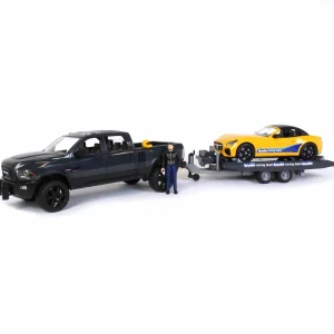 Manufacturer_Bruder Toys Pickup Trucks<1/16 RAM 2500 Pickup with Yellow Racing Team Roadster by Bruder