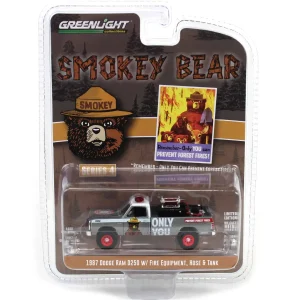 Manufacturer_Greenlight Collectibles Cars & Suvs | Pickup Trucks<Raw Chase Unit ~ 1/64 1987 Dodge Ram D250 with Fire Equipment, Hose & Tank, Smokey Bear Series 4