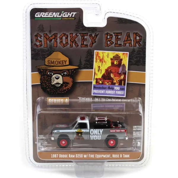 Manufacturer_Greenlight Collectibles Cars & Suvs | Pickup Trucks<Raw Chase Unit ~ 1/64 1987 Dodge Ram D250 with Fire Equipment, Hose & Tank, Smokey Bear Series 4