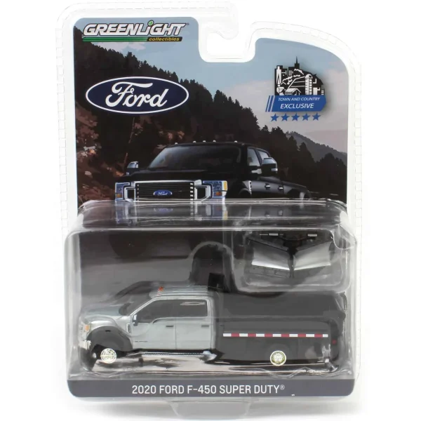 Manufacturer_Greenlight Collectibles Dump Trucks | Pickup Trucks<Raw Chase Unit ~ 1/64 2020 Ford F-450 XLT Super Duty Dually with V-Plow & Dump Bed, Oxford White, Town & Country Exclusive
