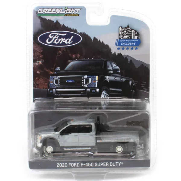 Manufacturer_Greenlight Collectibles Lowboys & Flatbeds | Pickup Trucks<Raw Chase Unit ~ 1/64 2020 Ford F-450 XLT Super Duty Dually Flatbed, Agate Black, Town & Country Exclusive