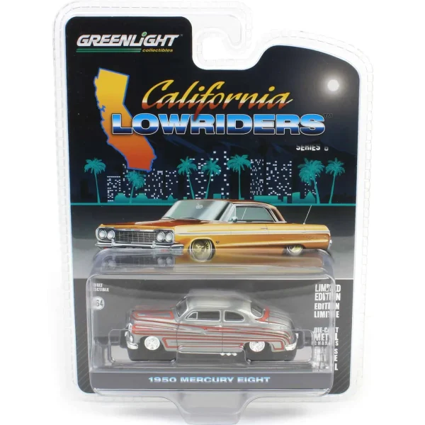 Manufacturer_Greenlight Collectibles Cars & Suvs<Raw Pinstriped Chase ~ 1/64 1950 Mercury Eight Coupe, Matte White with Metallic Orange Scallops, California Lowriders Series 6