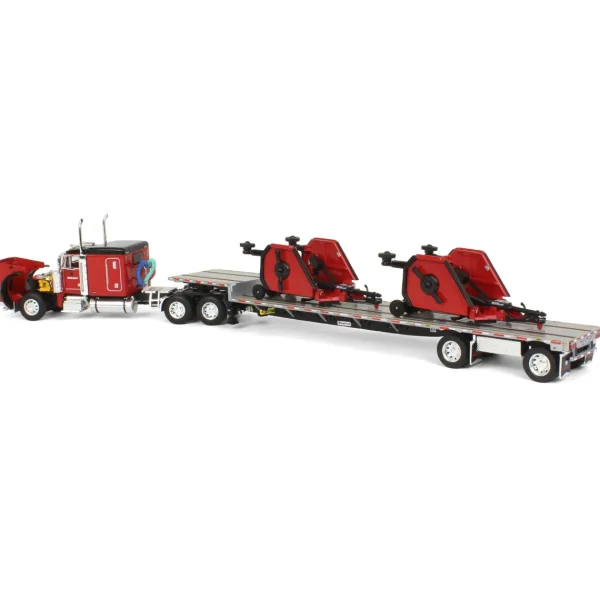 Manufacturer_DCP by First Gear Implements<1/64 Red Bush Hog Peterbilt 379 63" Flattop Sleeper w/ Transcraft Deck Trailer & 2 Bush Hog Wing Mowers
