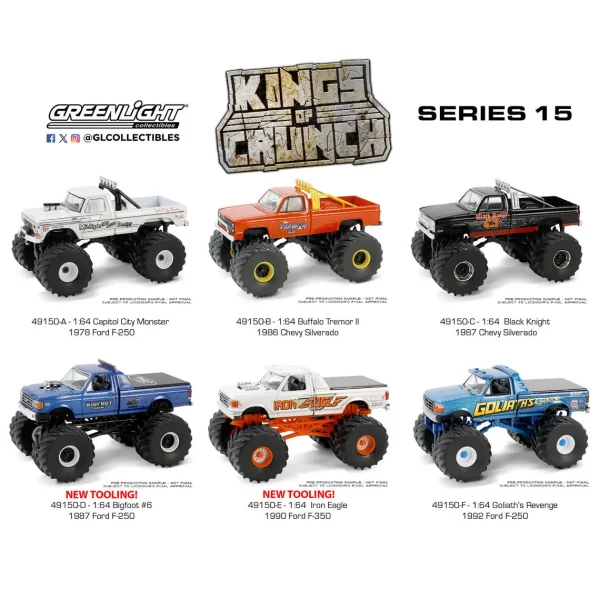 Manufacturer_Greenlight Collectibles Cars & Suvs | Pickup Trucks<1/64 Sealed Set of 6 Kings of Crunch Series 15 Trucks