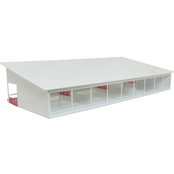 Manufacturer_Standi Toys Standi Toys<1/64 ST387W Metal Monoslope Cattle Barn with gates and feed trough, White, 27 inches long