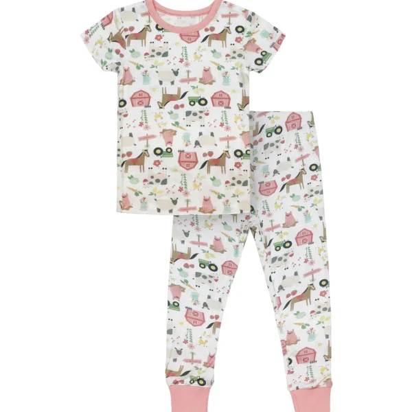 Outback Toys John Deere<Toddler John Deere White & Pink Farm Elements Short Sleeve Pajama Set