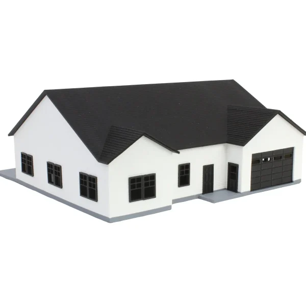 Outback Toys 3D Print & Small Accessories<1/64 White & Black “The Ranch” Farm House w/ Opening Garage & Back Deck, 3D Printed