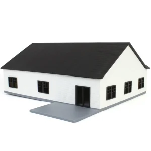 Outback Toys 3D Print & Small Accessories<1/64 White & Black “The Ranch” Farm House w/ Opening Garage & Back Deck, 3D Printed
