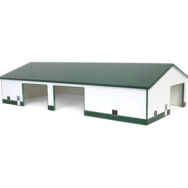 Outback Toys Wooden Barns & Large Accessories<1/64 White & Forest Green 60ft x 120ft Wooden Implement Shed with Double Side Doors