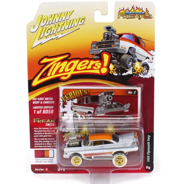 Manufacturer_Auto World Cars & Suvs<White Lightning ~ 1/64 Johnny Lightning Street Freaks 2022 Release 2A - 1958 Plymouth Fury, Zingers