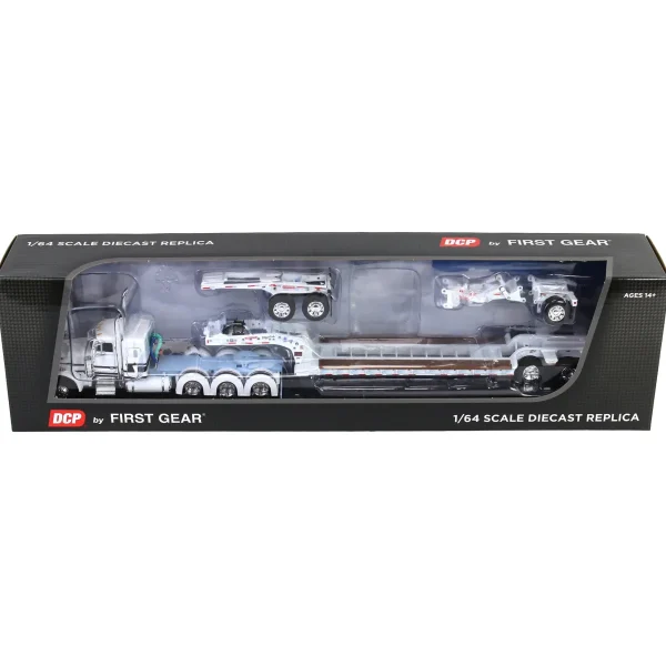 Manufacturer_DCP by First Gear Lowboys & Flatbeds<1/64 White/Light Blue Peterbilt 379 with Fontaine Magnitude Lowboy, Jeep & Stinger, DCP by First Gear