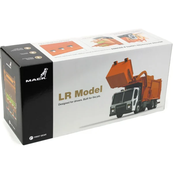Manufacturer_First Gear, Inc. Tow & Straight Trucks<1/25 White/Orange Mack LR Garbage Truck w/ McNeilus Meridian Loader & Dumpster (Includes Lights & Sounds!)