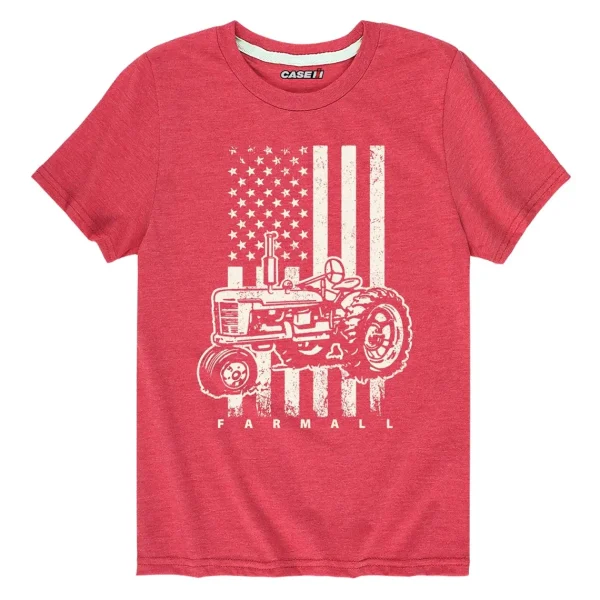 Outback Toys Ih Farmall<Youth IH Farmall Tractor American Flag Distressed Red Short Sleeve T-Shirt
